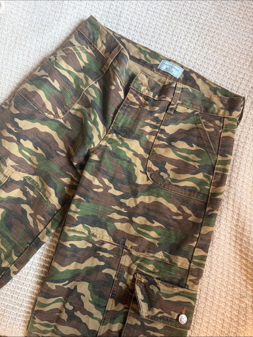 REVICE Women's Flare Wide-Leg Jeans - Green/Brown Camo